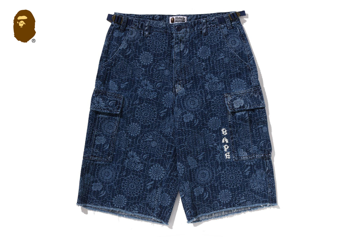BAPE BAPE JAPANESE INDIGO ART CAMO JUNGLE DENIM RELAXED FIT CARGO SHORTS ショートパンツ 商品画像 1
