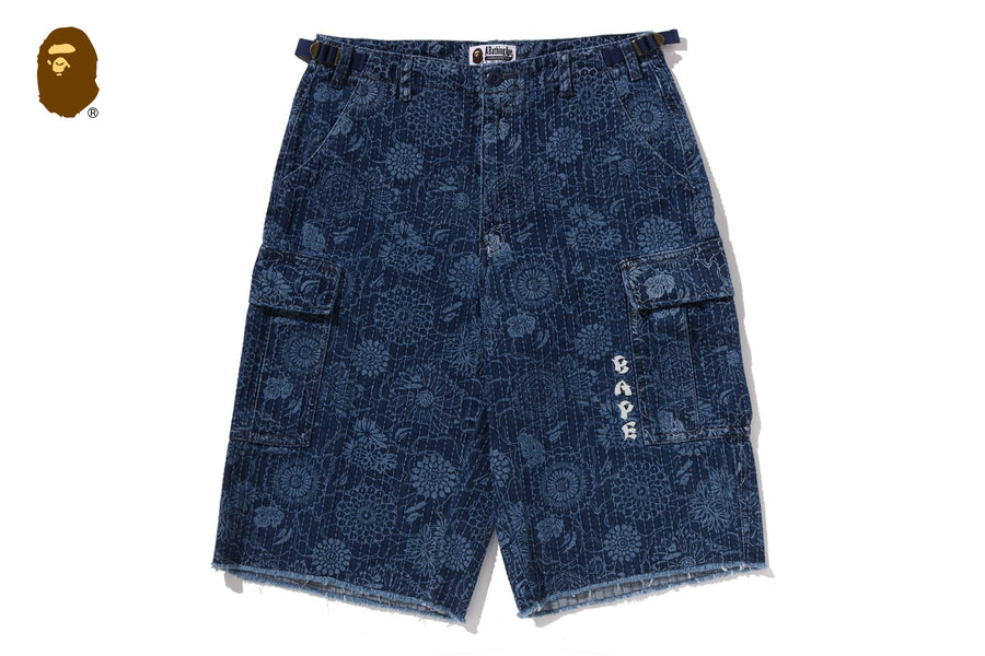BAPE BAPE JAPANESE INDIGO ART CAMO JUNGLE DENIM RELAXED FIT CARGO SHORTS ショートパンツ 商品画像 1