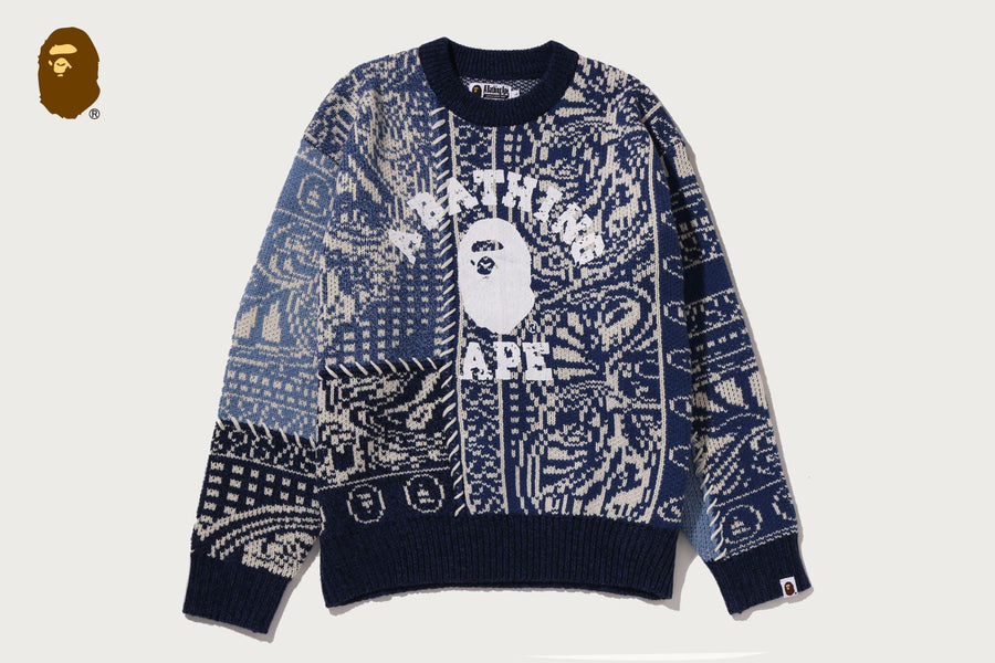BAPE BAPE PAISLEY PATTERN COLLEGE KNIT CREWNECK SWEATSHIRT ニット 商品画像 1