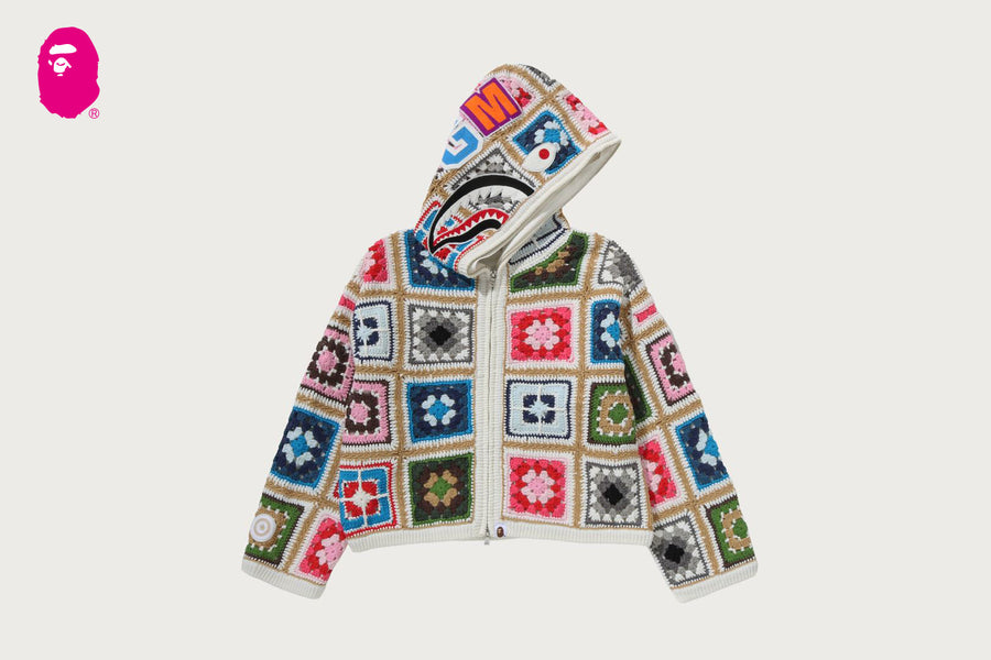BAPE BAPE MULTI LOGO CROCHET BOXY CROPPED SHARK FULL ZIP HOODIE ニットパーカー 商品画像 1