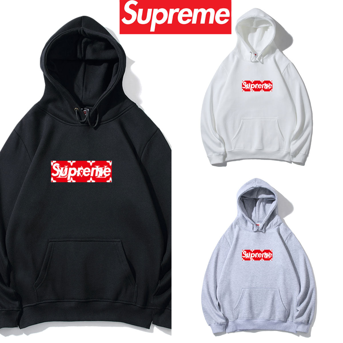 Supreme レッドボックスロゴ パターン プルオーバーパーカー 商品画像 1
